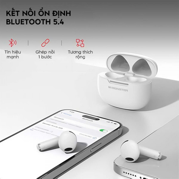 Tai Nghe Không Dây Monster N-Lite 208: TWS Bluetooth 5.4 Tai nghe không dây chống nước trong tai HiFi Stereo Khử tiếng ồn có micrô