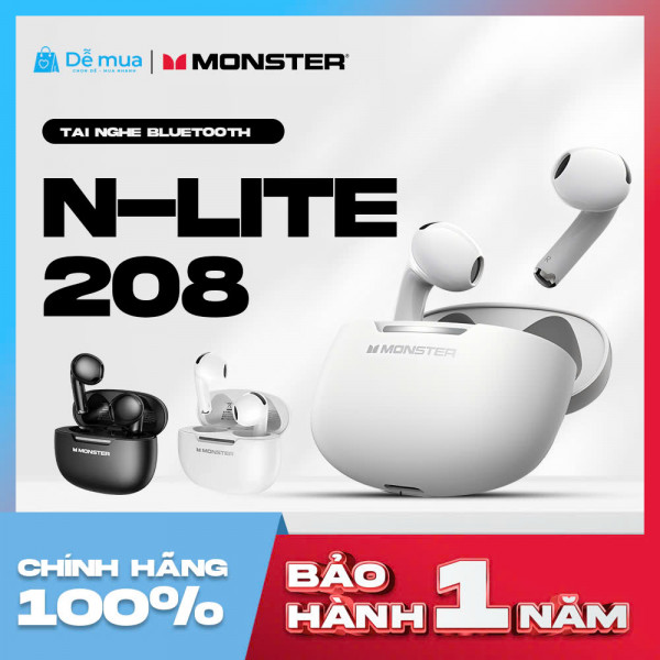 Tai Nghe Không Dây Monster N-Lite 208: TWS Bluetooth 5.4 Tai nghe không dây chống nước trong tai HiFi Stereo Khử tiếng ồn có micrô