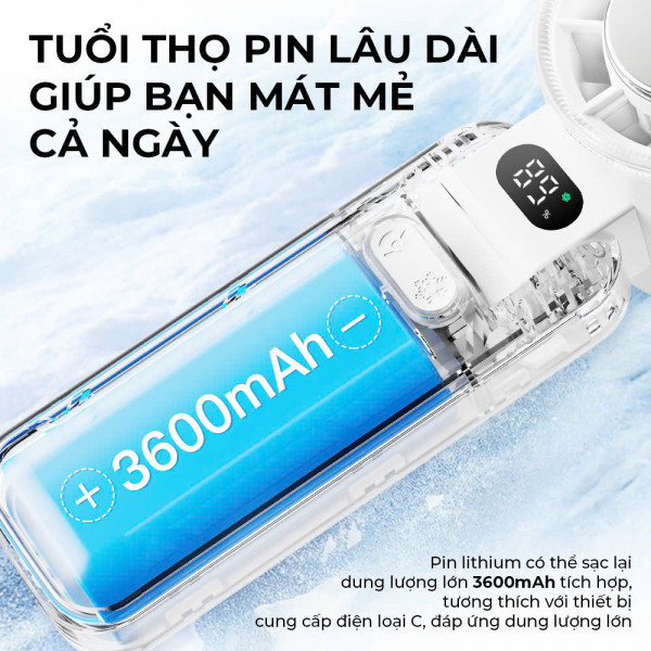 Quạt Du Lịch Cầm Tay Đa Năng ImyCo WT-RD21, Chế Độ Sò Lạnh, 5 Mức Tốc Độ Gió, Pin Trâu 3600mAH, Thời Gian Sử Dụng Tối Đa 12h