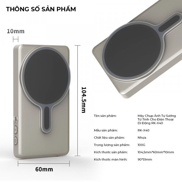 Màn Hình Phụ Vlogging RK-X40 – Công Cụ Hoàn Hảo Cho Nhà Sáng Tạo Nội Dung, Màn Hình Chiếu Hỗ Trợ Selfie Livestream, Quay Video, Xem Phim Gắn Từ Tính, Chất Lượng HD