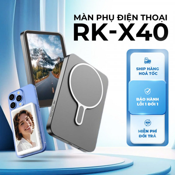 Màn Hình Phụ Vlogging RK-X40 – Công Cụ Hoàn Hảo Cho Nhà Sáng Tạo Nội Dung, Màn Hình Chiếu Hỗ Trợ Selfie Livestream, Quay Video, Xem Phim Gắn Từ Tính, Chất Lượng HD