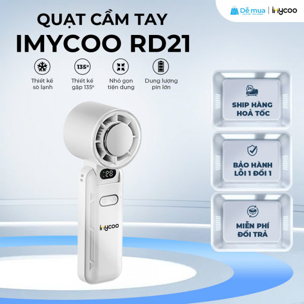 Quạt Du Lịch Cầm Tay Đa Năng ImyCo WT-RD21, Chế Độ Sò Lạnh, 5 Mức Tốc Độ Gió, Pin Trâu 3600mAH, Thời Gian Sử Dụng Tối Đa 12h